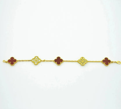 [Valéa jewellery]CLOVER 5 MOTIFS CARNELIAN DIAMOND BRACELET