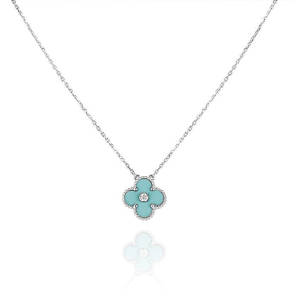 [Valéa jewellery]CLOVER 1 DIAMOND LIGHT BLUE SILVER NECKLACE