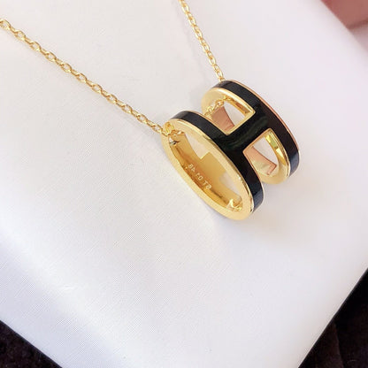 [Valéa jewellery]HM CLIC BLACK ENAMEL GOLD NECKLACE