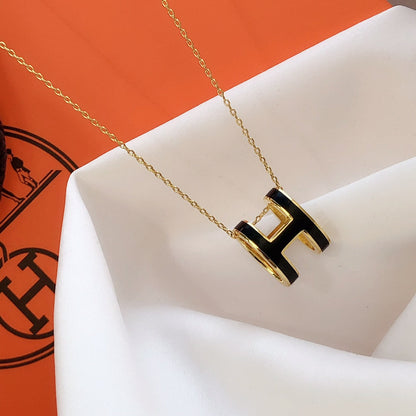 [Valéa jewellery]HM CLIC BLACK ENAMEL GOLD NECKLACE