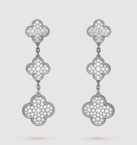 [valéa jewellery]CLOVER 3 MOTIF DIAMOND SILVER DROP EARRINGS