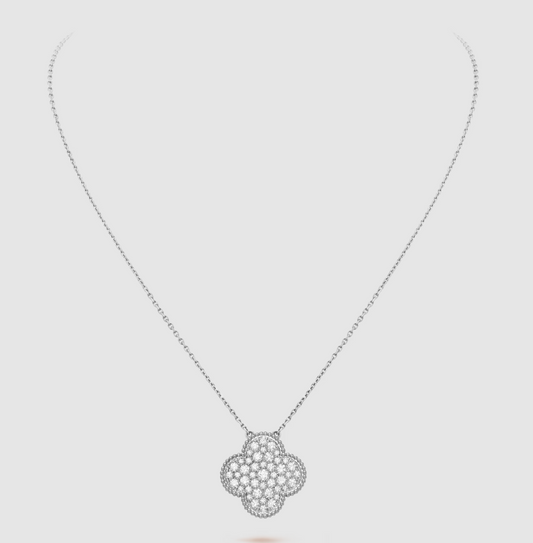 [Valéa jewellery]CLOVER 25MM LARGE PENDANT DIAMOND PAVED SILVER NECKLACE