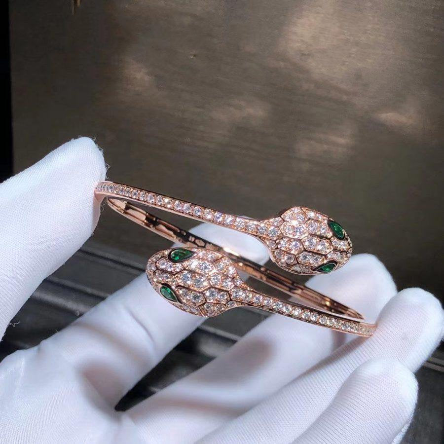 [Valéa jewellery]SERPENTI BRACELET PINK GOLD MALACHITE DIAMOND DOUBLE SNAKE