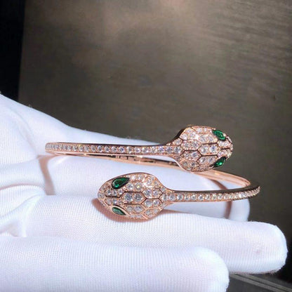 [Valéa jewellery]SERPENTI BRACELET PINK GOLD MALACHITE DIAMOND DOUBLE SNAKE