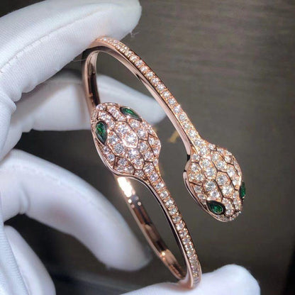 [Valéa jewellery]SERPENTI BRACELET PINK GOLD MALACHITE DIAMOND DOUBLE SNAKE