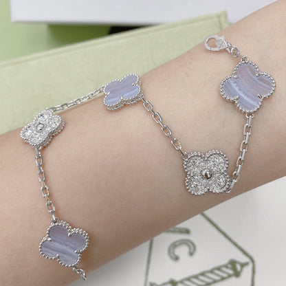 [Valéa jewellery]CLOVER  5 MOTIF DIAMOND PURPLE CHALCEDONY BRACELET SILVER