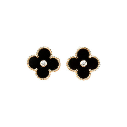 [Valéa jewellery]CLOVER MEDIUM 1 MOTIFS ONYX DIAMOND EARRINGS