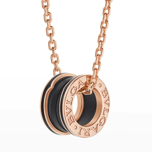 [valéa jewellery]ZERO 1 BLACK CERAMIC PINK GOLD NECKLACE