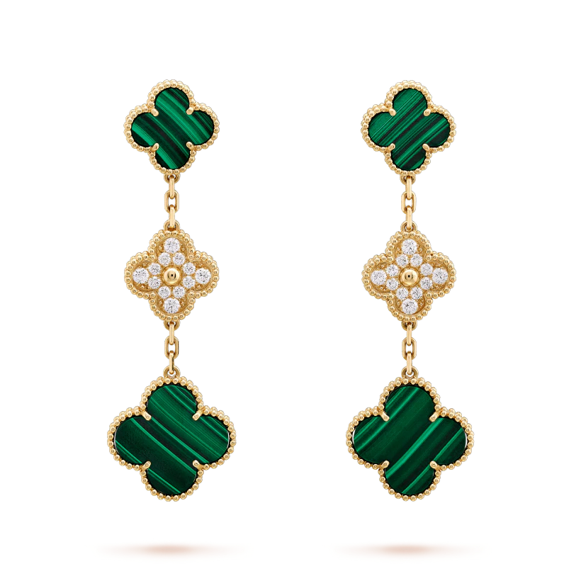 [valéa jewellery]CLOVER EARRINGS GOLD MALACHITE DIAMOND 3 MOTIF