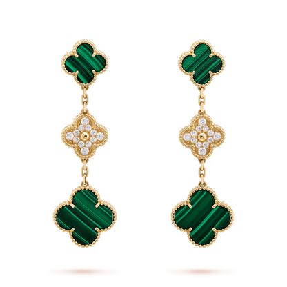 [valéa jewellery]CLOVER EARRINGS GOLD MALACHITE DIAMOND 3 MOTIF