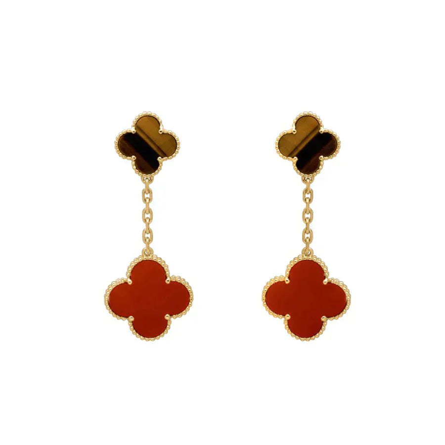 [Valéa jewellery]CLOVER  2 MOTIF  TIGER EYE CARNELIAN EARRINGS