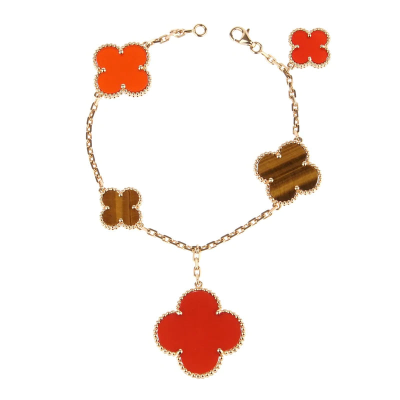 [Valéa jewellery]CLOVER BRACELET 5 MOTIFS CARNELIAN TIGER EYE