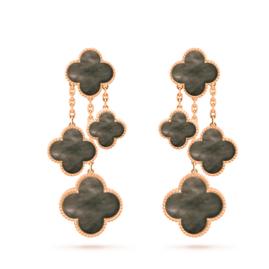 [valéa jewellery]CLOVER EARRINGS DARK MOP 4 MOTIFS ROSE GOLD