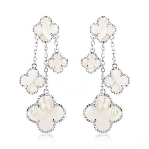 [valéa jewellery]CLOVER EARRINGS WHITE MOP 4 MOTIFS SILVER