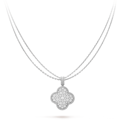 [Valéa jewellery]CLOVER 25MM SILVER FULL DIAMOND BIG CLOVER NECKLACE