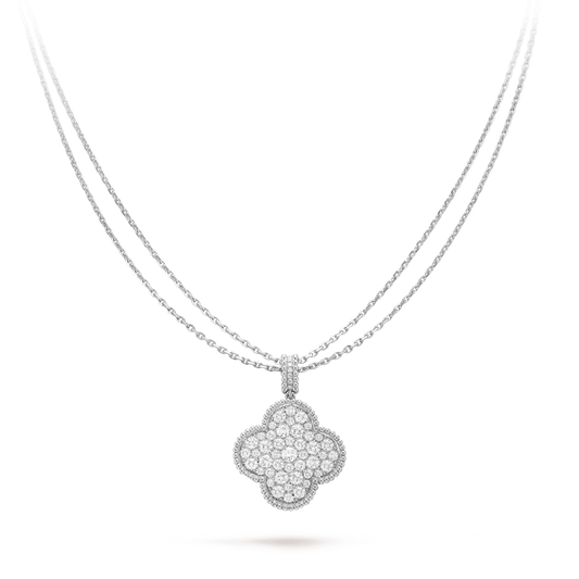 [Valéa jewellery]CLOVER 25MM SILVER FULL DIAMOND BIG CLOVER NECKLACE