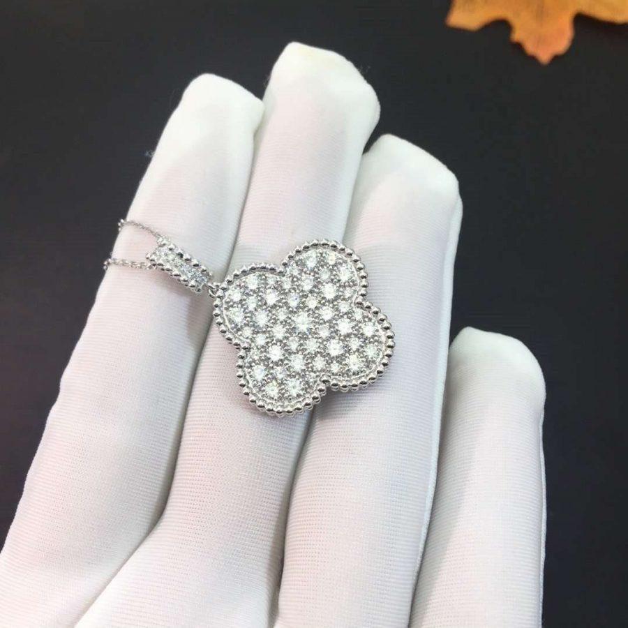 [Valéa jewellery]CLOVER 25MM SILVER FULL DIAMOND BIG CLOVER NECKLACE