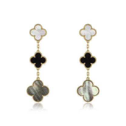 [valéa jewellery]CLOVER EARRINGS GOLD ONYX MOP 3 MOTIF