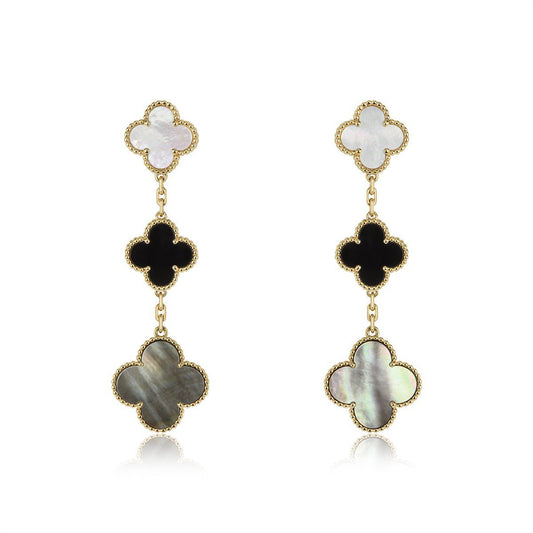 [valéa jewellery]CLOVER EARRINGS GOLD ONYX MOP 3 MOTIF